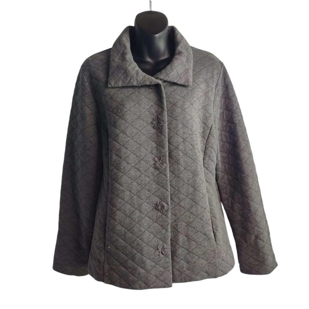 Laura Ashley Women's Gray Snap Button Quilted Jacket Size Medium